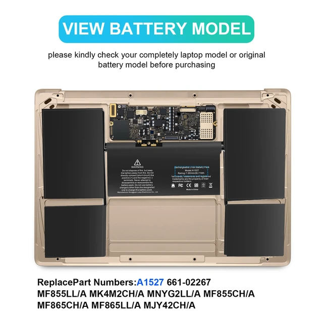Alt view image 7 of 7 - A1527 Battery Replacement for A1534 Battery (Early 2015 2016 Mid 2017) Fit for MacBook8,1 9,1 10,1 A1534 12-inch A1527 661-02267 MF855LL/A MK4M2CH/A MNYG2LL/A