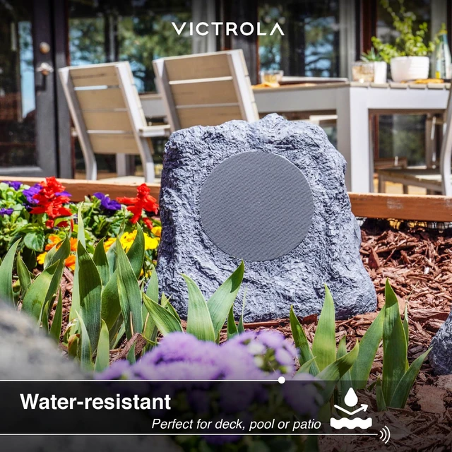 Alt view image 2 of 7 - Victrola Outdoor Rock Speaker (Pair) IPX4 Rechargeable Outdoor Bluetooth Speakers for Garden, Patio, Built for All Seasons, Wireless Music Streaming (Charcoal)