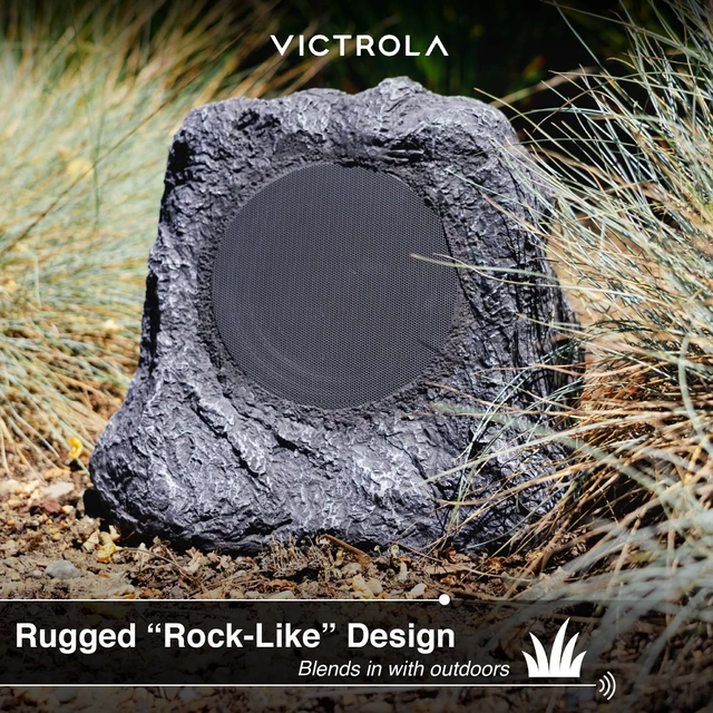 Alt view image 7 of 7 - Victrola Outdoor Rock Speaker (Pair) IPX4 Rechargeable Outdoor Bluetooth Speakers for Garden, Patio, Built for All Seasons, Wireless Music Streaming (Charcoal)