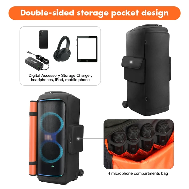 Alt view image 5 of 7 - Protective Cover Case Compatible with JBL PartyBox 720 Water-Resistant Carrying Case with Storage Bag, Splashproof Dustproof Portable Cover for Party Box 720 Speakers