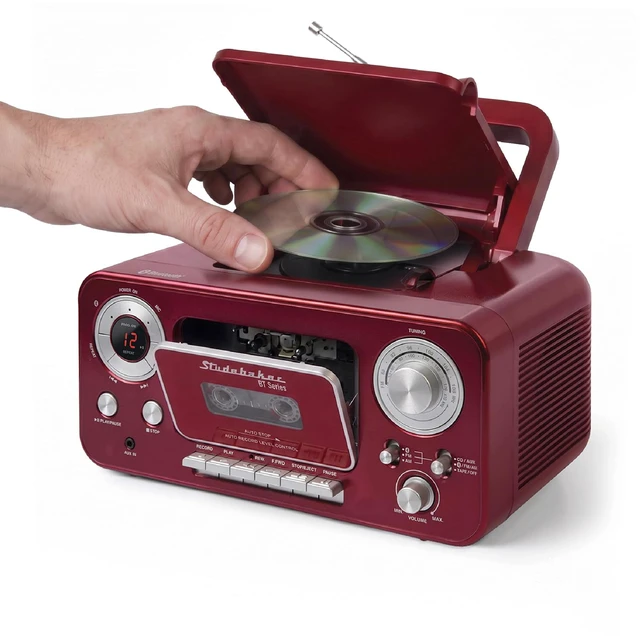 Main image of Portable CD Player with Bluetooth, AM/FM Stereo Radio & Cassette Player/Recorder with Aux-in and AC/DC Power - Red & Silver