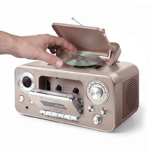 Main image of Portable CD Player with Bluetooth, AM/FM Stereo Radio & Cassette Player/Recorder with Aux-in and AC/DC Power - Rose & Gold