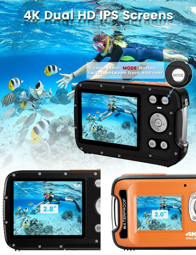 Alt view image 4 of 7 - Underwater Camera 4K 48MP Autofocus Selfie Dual Screen Waterproof with Floating Strap and 32GB Card, 17FT Compact Waterproof Digital Camera for Snorkeling
