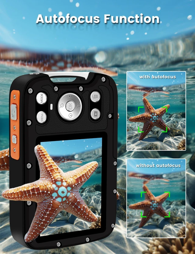 Alt view image 3 of 7 - Underwater Camera 4K 48MP Autofocus Selfie Dual Screen Waterproof with Floating Strap and 32GB Card, 17FT Compact Waterproof Digital Camera for Snorkeling