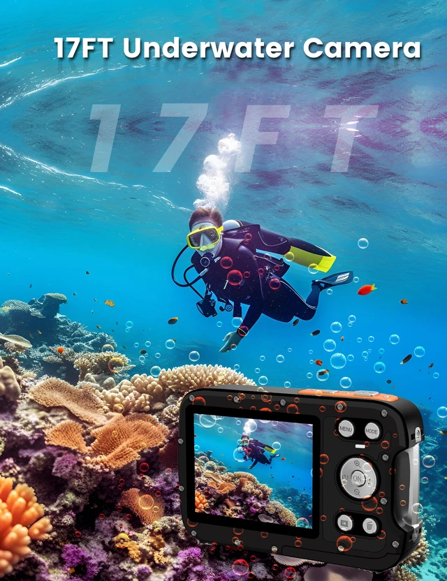 Alt view image 5 of 7 - Underwater Camera 4K 48MP Autofocus Selfie Dual Screen Waterproof with Floating Strap and 32GB Card, 17FT Compact Waterproof Digital Camera for Snorkeling