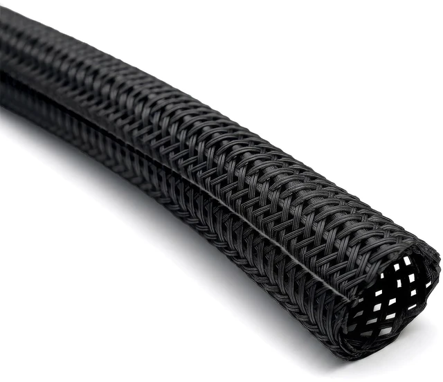 Main image of 2" Hook Self Closing Wrap Around Sleeve - 25 Feet - Black 2 Inch Diameter Flame Retardant Flexible Braided Sleeving Mesh Cord Cover Cable Protector Wire Organizer