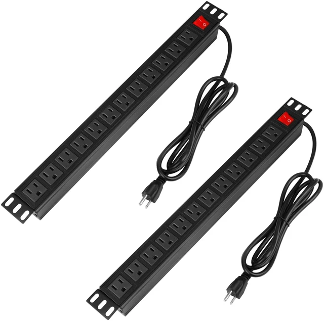 Main image of 2PCS Power Strip Surge Protector Rack-Mount PDU, 12 Outlet Power Strips with Switch, Metal Mountable Power Strip Heavy Duty for Server Racks, Garage Shop, Industral Commercial