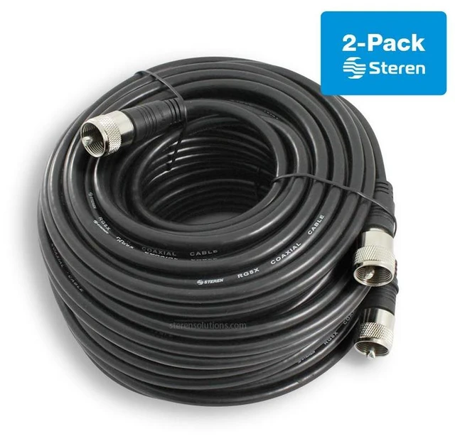 Alt view image 7 of 7 - RG8X Coaxial Cable 50 ft 2 Pack, CB Coax Cable with PL259 UHF Connectors, Male to Male Low Loss 50 Ohm for HAM Radio, LMR400, Antenna Analyzer