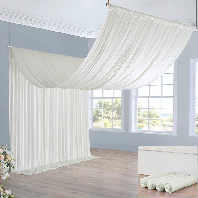 Main image of 20ft×20ft Ivory Ceiling Drapes for Weddings Parties,4 Panels 5×20ft Long Ceiling Curtain for Tent Canopy,Wrinkle Free Silk Easy to Draping&Hang Ivory Drapes for Event Church Stage Photo Bedroom