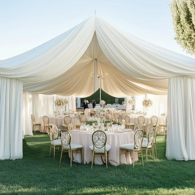 Alt view image 2 of 7 - 20ft×20ft Ivory Ceiling Drapes for Weddings Parties,4 Panels 5×20ft Long Ceiling Curtain for Tent Canopy,Wrinkle Free Silk Easy to Draping&Hang Ivory Drapes for Event Church Stage Photo Bedroom