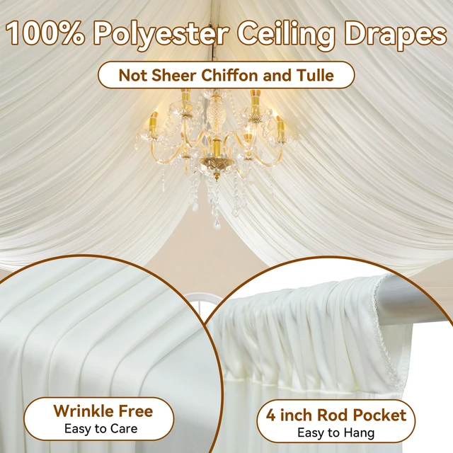Alt view image 3 of 7 - 20ft×20ft Ivory Ceiling Drapes for Weddings Parties,4 Panels 5×20ft Long Ceiling Curtain for Tent Canopy,Wrinkle Free Silk Easy to Draping&Hang Ivory Drapes for Event Church Stage Photo Bedroom