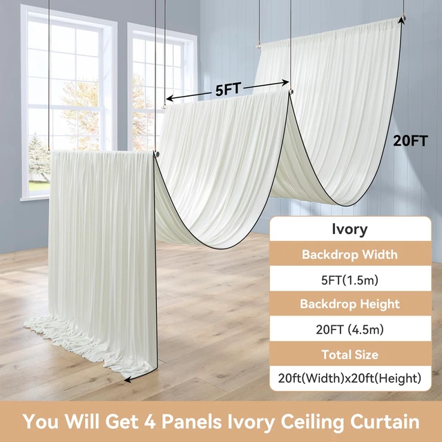 Alt view image 5 of 7 - 20ft×20ft Ivory Ceiling Drapes for Weddings Parties,4 Panels 5×20ft Long Ceiling Curtain for Tent Canopy,Wrinkle Free Silk Easy to Draping&Hang Ivory Drapes for Event Church Stage Photo Bedroom