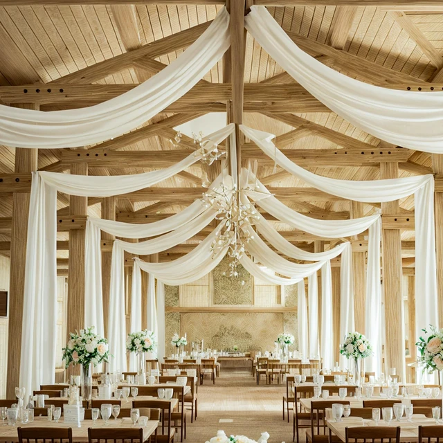 Alt view image 6 of 7 - 20ft×20ft Ivory Ceiling Drapes for Weddings Parties,4 Panels 5×20ft Long Ceiling Curtain for Tent Canopy,Wrinkle Free Silk Easy to Draping&Hang Ivory Drapes for Event Church Stage Photo Bedroom