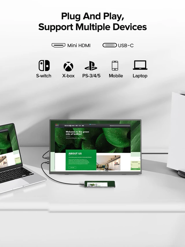 Alt view image 4 of 7 - Portable Monitor 15.6 Inch, 125% sRGB Laptop Monitor Built-in 0~180°Adjustment Stand Speaker VESA, HDMI USB-C Plug&Play, Ultra-Thin Second Extender Screen for Phone Game Console