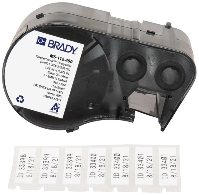 Main image of Authentic (M5-112-490) FreezerBondz Cryogenic Matte Polyester Labels 0.375" H x 1.25" W Black on White, 360 Labels. for use with The BMP51 and M511 Label Printers