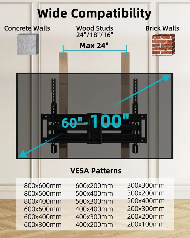 Alt view image 2 of 6 - Heavy Duty Full Motion TV Wall Mount for 60100 Large TVs Holds Up To 165 Lbs, 30.3 Extension, Max Vesa 800x600mm, Swivel & Tilt, Preassembled, Fits 1224 Studs