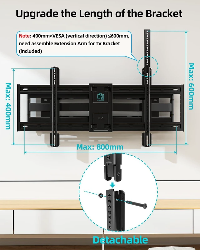 Alt view image 6 of 6 - Heavy Duty Full Motion TV Wall Mount for 60100 Large TVs Holds Up To 165 Lbs, 30.3 Extension, Max Vesa 800x600mm, Swivel & Tilt, Preassembled, Fits 1224 Studs
