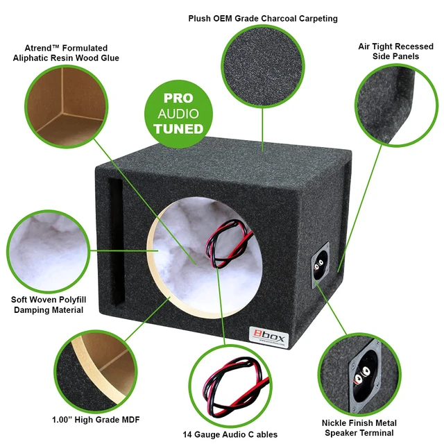 Alt view image 2 of 7 - Bbox Car Pro Audio Speaker Enclosures 10 Single Vented Subwoofer/Speaker Enclosure High Grade MDF Nickel Finish Speaker Terminals 18 Gauge Audio Cables - Improves Audio Quality, Sound & Bass