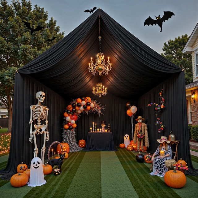 Alt view image 3 of 7 - 4 Panels 5ft(W) x 20ft(H) Black Ceiling Drapes for Wedding Parties 20 FT Extra Long Thick Polyester Wrinkle-Free Drapery Tent Decor Decorations for Birthday Ceremony Stage Swag