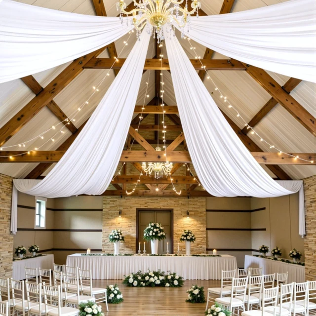 Main image of 4 Panels 5ft(W) x 20ft(H) White Ceiling Drapes for Wedding Parties 20 FT Extra Long Thick Polyester Wrinkle-Free Drapery Tent Decor Decorations for Birthday Ceremony Stage Swag