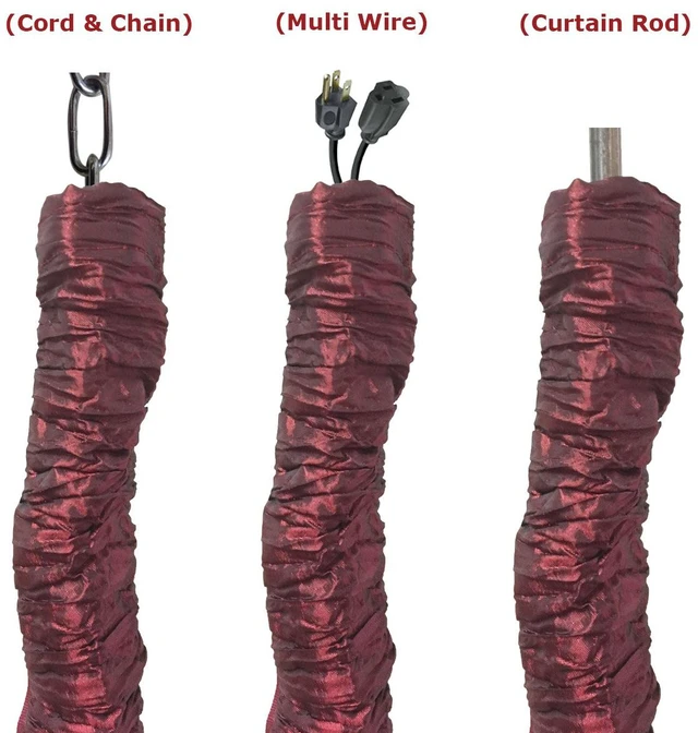 Alt view image 2 of 5 - Cord & Chain Cover 4 ft Silk Type Fabric, Chandelier Pendant Lighting Chain & Cable Management, Touch Fastener, Burgundy - 4 Pack