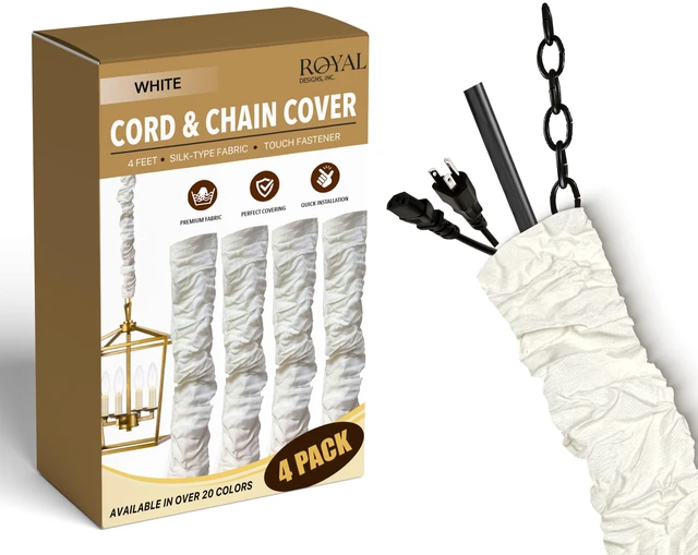 Main image of Cord & Chain Cover 4 ft Silk Type Fabric, Chandelier Pendant Lighting Chain & Cable Management, Touch Fastener, White - 4 Pack