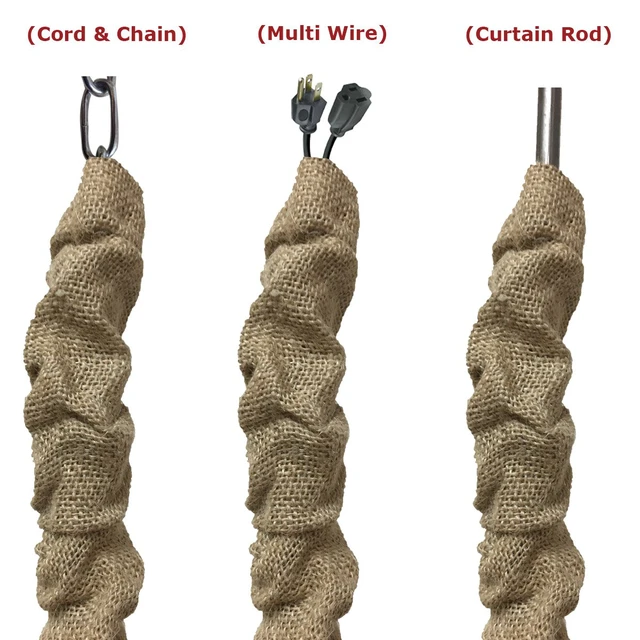 Alt view image 2 of 5 - Cord & Chain Cover 4 ft Silk Type Fabric, Chandelier Pendant Lighting Chain & Cable Management, Touch Fastener, Burlap - 4 Pack