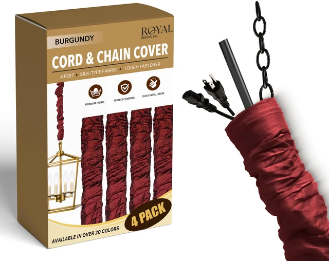 Main image of Cord & Chain Cover 4 ft Silk Type Fabric, Chandelier Pendant Lighting Chain & Cable Management, Touch Fastener, Burgundy - 4 Pack
