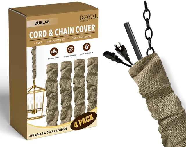 Main image of Cord & Chain Cover 4 ft Silk Type Fabric, Chandelier Pendant Lighting Chain & Cable Management, Touch Fastener, Burlap - 4 Pack