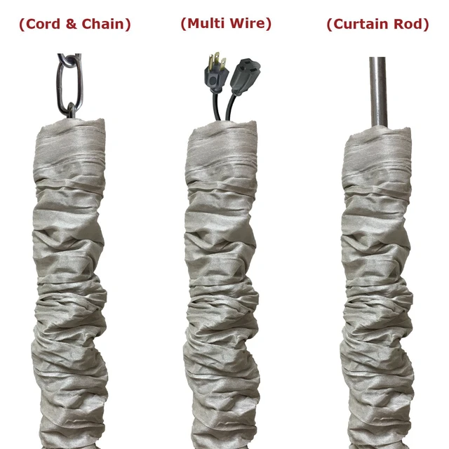 Alt view image 2 of 5 - Cord & Chain Cover 4 ft Silk Type Fabric, Chandelier Pendant Lighting Chain & Cable Management, Touch Fastener, Gray - 4 Pack