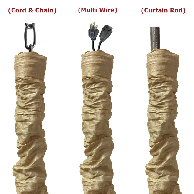 Alt view image 2 of 5 - Cord & Chain Cover 4 ft Silk Type Fabric, Chandelier Pendant Lighting Chain & Cable Management, Touch Fastener, Antique Gold - 4 Pack