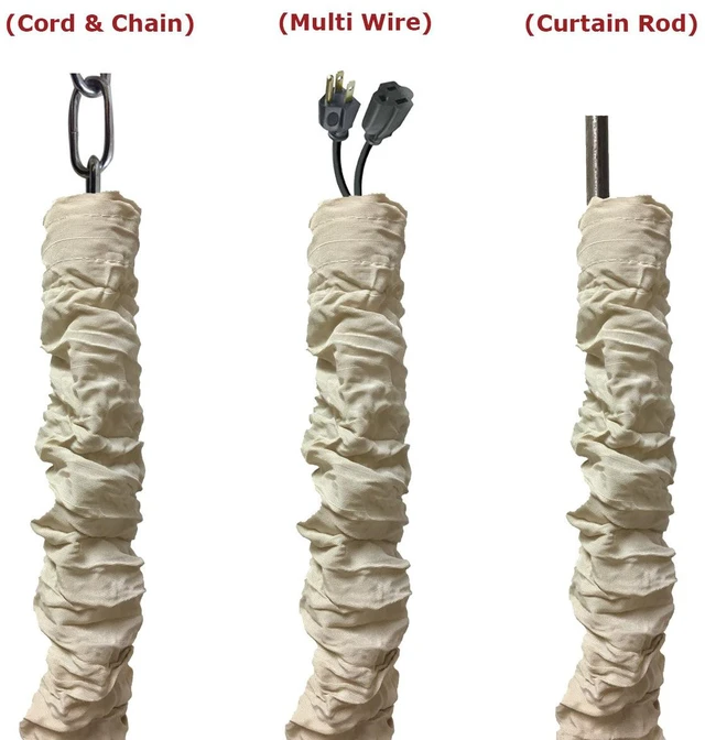 Alt view image 2 of 5 - Cord & Chain Cover 4 ft Silk Type Fabric, Chandelier Pendant Lighting Chain & Cable Management, Touch Fastener, Beige - 4 Pack