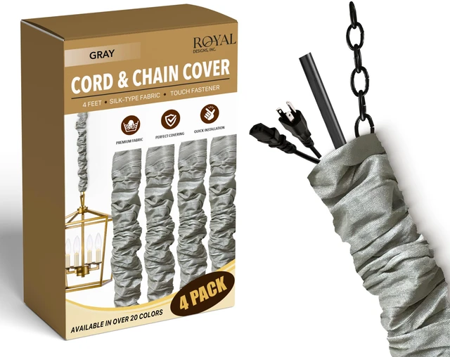 Main image of Cord & Chain Cover 4 ft Silk Type Fabric, Chandelier Pendant Lighting Chain & Cable Management, Touch Fastener, Gray - 4 Pack