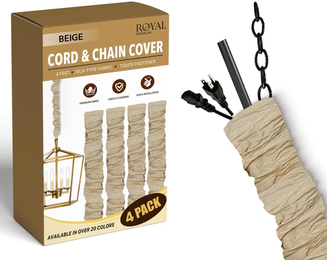 Main image of Cord & Chain Cover 4 ft Silk Type Fabric, Chandelier Pendant Lighting Chain & Cable Management, Touch Fastener, Beige - 4 Pack