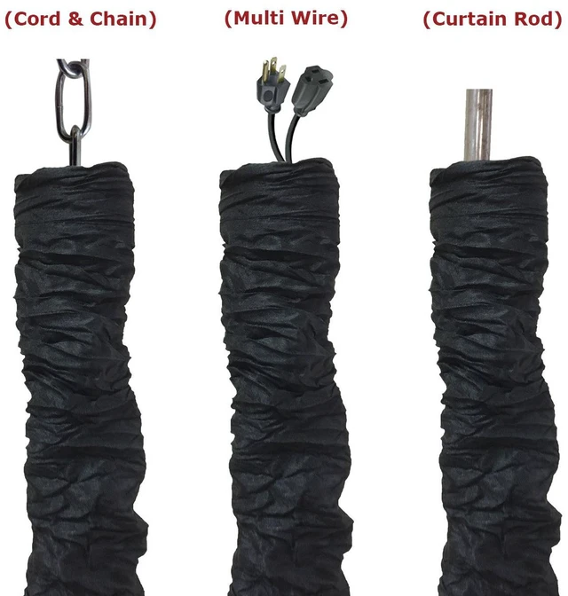 Alt view image 2 of 5 - Cord & Chain Cover 4 ft Silk Type Fabric, Chandelier Pendant Lighting Chain & Cable Management, Touch Fastener, Black - 4 Pack