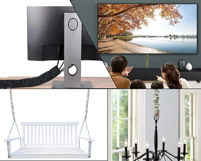 Alt view image 3 of 5 - Cord & Chain Cover 4 ft Silk Type Fabric, Chandelier Pendant Lighting Chain & Cable Management, Touch Fastener, Gray - 4 Pack