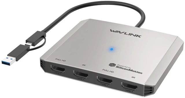 Main image of 4-Port HDMI Splitter, USB C to Quad Monitor 4K Adapter Universal USB A to HDMI Extended Dual Triple Display for Windows, Macbook Neo, Mac M1-M5 Driver Required