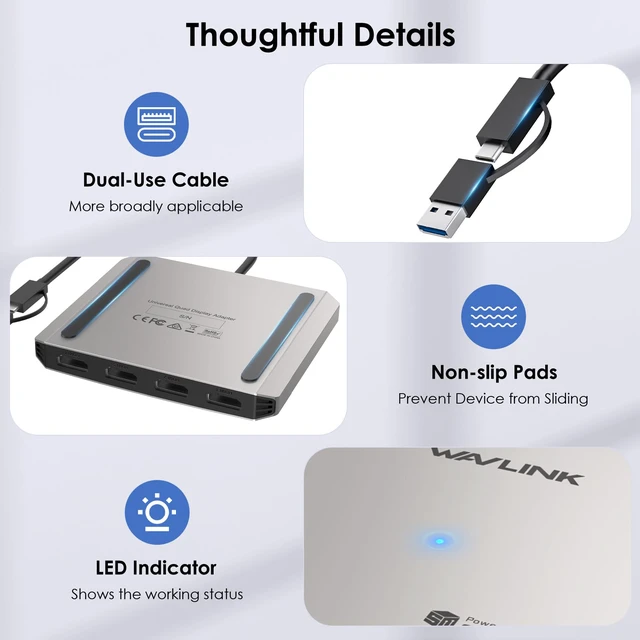 Alt view image 6 of 7 - 4-Port HDMI Splitter, USB C to Quad Monitor 4K Adapter Universal USB A to HDMI Extended Dual Triple Display for Windows, Macbook Neo, Mac M1-M5 Driver Required