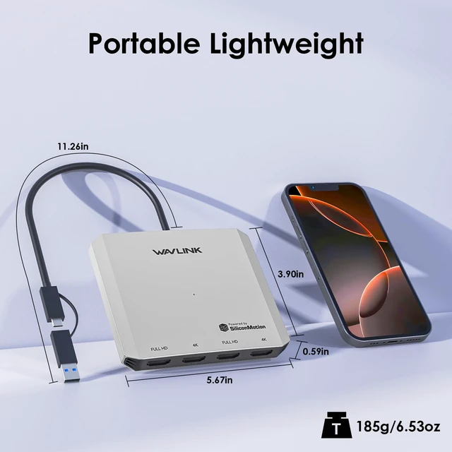 Alt view image 7 of 7 - 4-Port HDMI Splitter, USB C to Quad Monitor 4K Adapter Universal USB A to HDMI Extended Dual Triple Display for Windows, Macbook Neo, Mac M1-M5 Driver Required