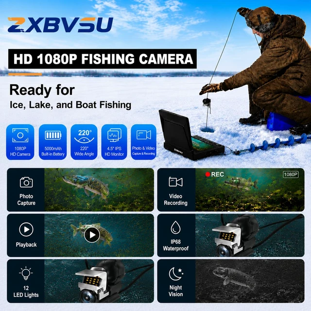 Alt view image 2 of 7 - Underwater Fishing Camera with DVR Video Recording, 4.5" IPS Screen Fishing Camera, 10H Battery Life, 100ft Cable, Portable Fish Finder for Ice Kayak Boat Lake Fishing, 32GB Card