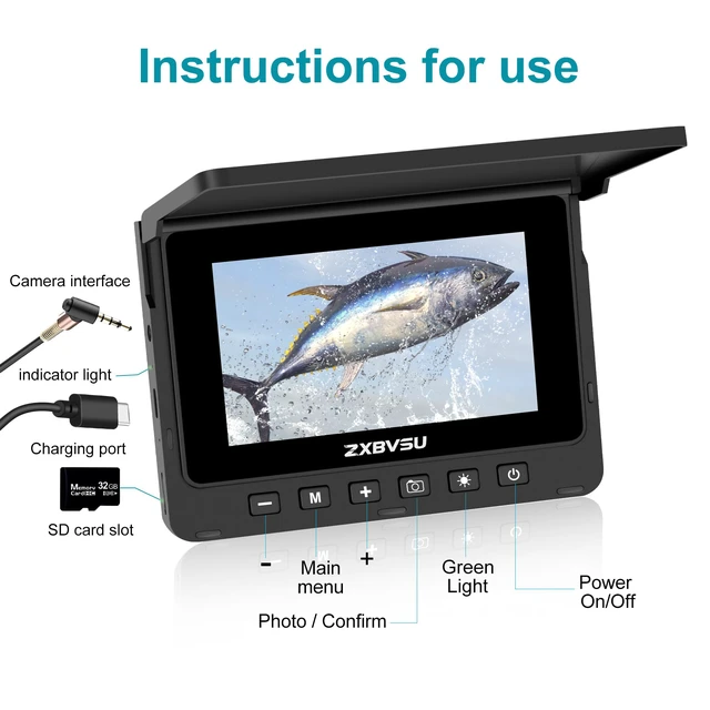 Alt view image 3 of 7 - Underwater Fishing Camera with DVR Video Recording, 4.5" IPS Screen Fishing Camera, 10H Battery Life, 100ft Cable, Portable Fish Finder for Ice Kayak Boat Lake Fishing, 32GB Card