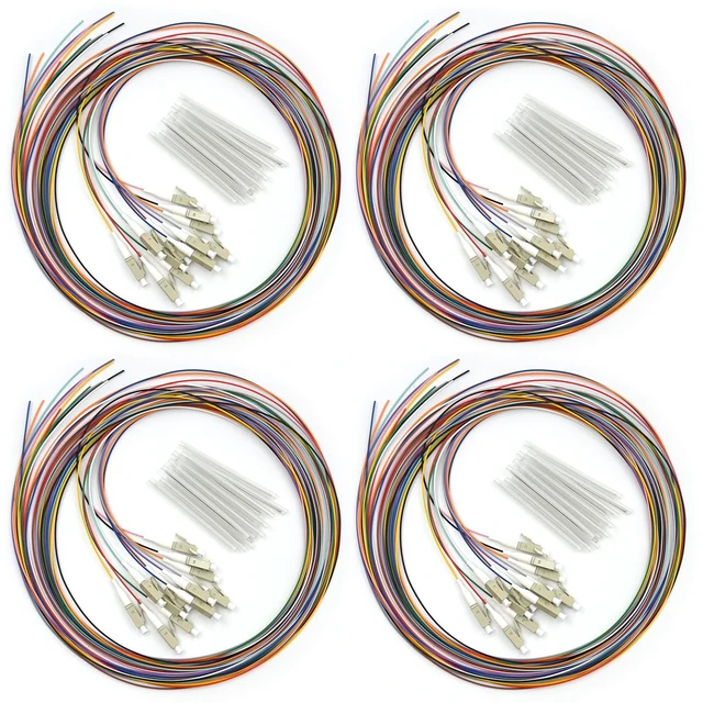 Main image of 4Pack 12 Strand Multimode OM3 50/125 LC-UPC Fiber Pigtail, 1.5 Meters LC-OM3 Fiber Optic Pigtail, Includes 48 Fiber Optic Fusion Splice Protective Shrink Sleeves