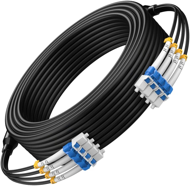 Main image of 30M/98FT Outdoor Armored LC to LC Fiber Optic Cable, 4 Core OS2 Single Mode 9/125m, Industrial TPU Jacket, OD 5mm, 4 Strands, SMF, Direct Burial, Heavy-Duty LC-LC Patch Cord for Harsh Environments
