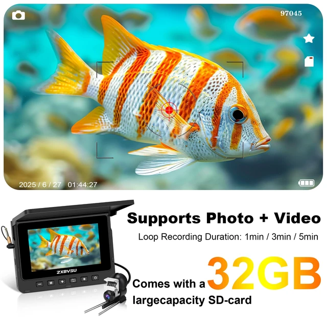 Alt view image 5 of 7 - Underwater Fishing Camera with DVR Video Recording, 4.5" IPS Screen Fishing Camera, 10H Battery Life, 100ft Cable, Portable Fish Finder for Ice Kayak Boat Lake Fishing, 32GB Card