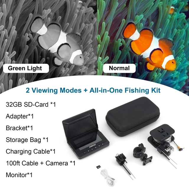 Alt view image 6 of 7 - Underwater Fishing Camera with DVR Video Recording, 4.5" IPS Screen Fishing Camera, 10H Battery Life, 100ft Cable, Portable Fish Finder for Ice Kayak Boat Lake Fishing, 32GB Card