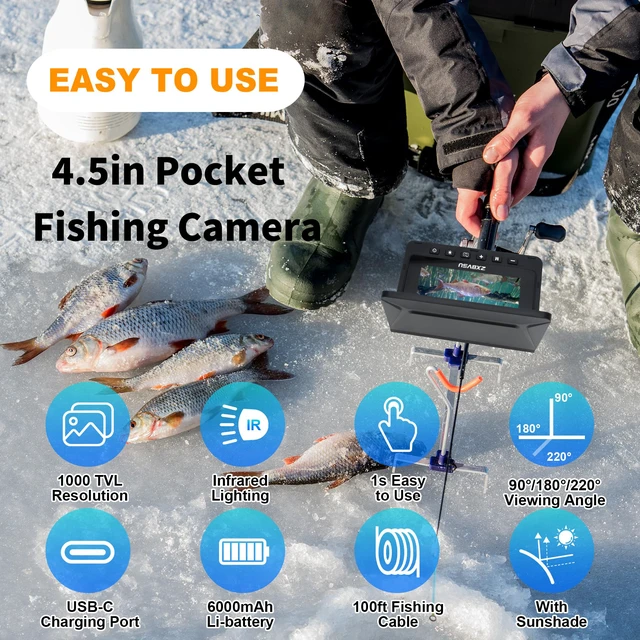 Alt view image 7 of 7 - Underwater Fishing Camera with DVR Video Recording, 4.5" IPS Screen Fishing Camera, 10H Battery Life, 100ft Cable, Portable Fish Finder for Ice Kayak Boat Lake Fishing, 32GB Card