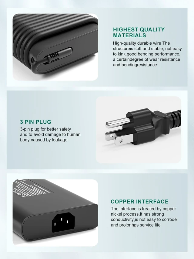 Alt view image 4 of 6 - 360W Slim Power Cord for DELL Alienware M18/X16 Compatible with M18 R2,X16 R2.Compact design,high-performance replacement charger
