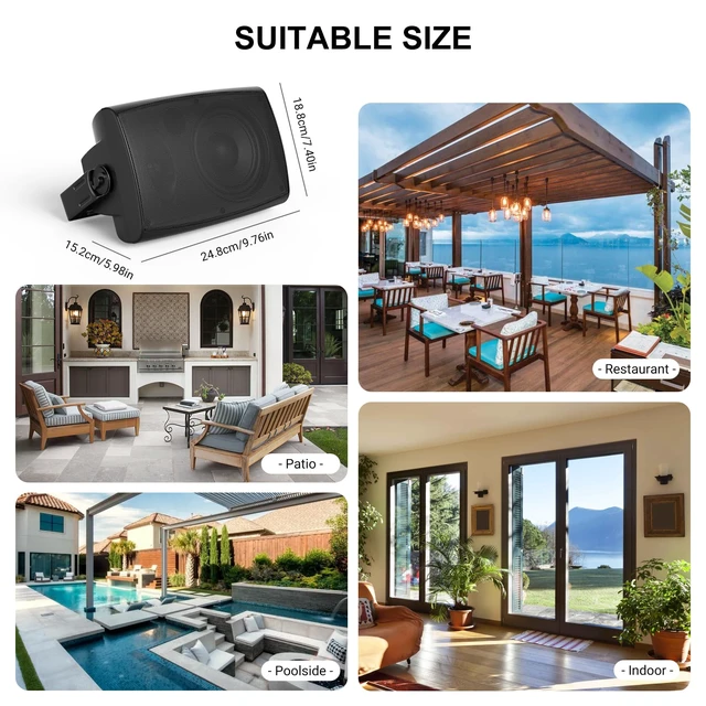 Alt view image 7 of 7 - 5.25" Passive Outdoor Speakers Waterproof Wired, 300W Wall Mount Speakers with Superior Sound,Dual Swivel Brackets for Patio/Deck/Backyard (Pair, Black)