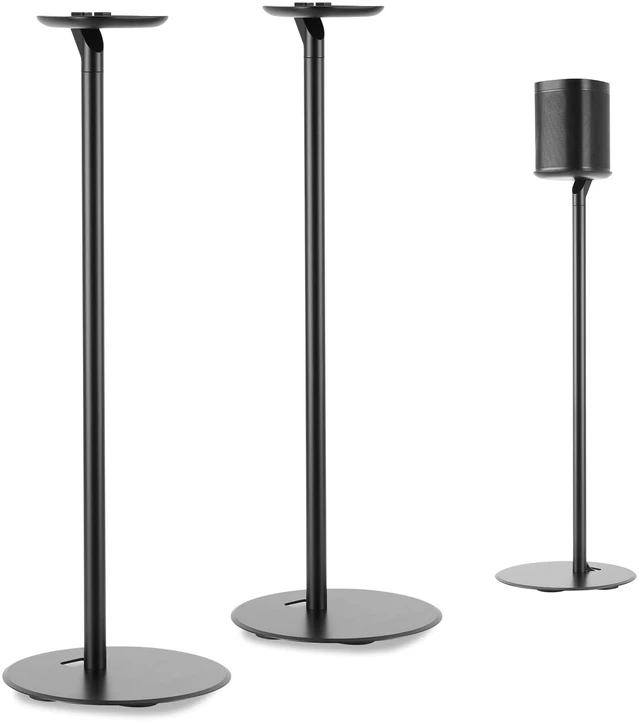 Main image of Floor Stand for Sonos One, SL, Play:1, 2 Pack, Black Fixed height floor stand for Sonos One, One SL, Play:1, sold as a pair of two stands, 28.2" Tall, Built in Cable Management