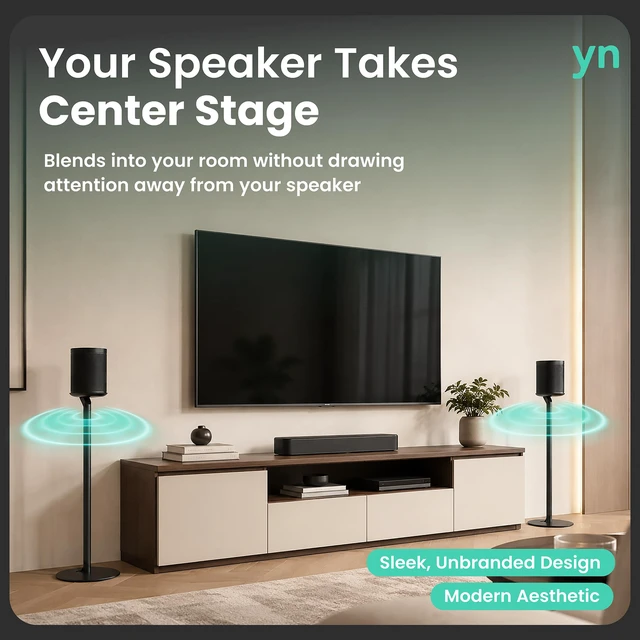 Alt view image 2 of 7 - Floor Stand for Sonos One, SL, Play:1, 2 Pack, Black Fixed height floor stand for Sonos One, One SL, Play:1, sold as a pair of two stands, 28.2" Tall, Built in Cable Management